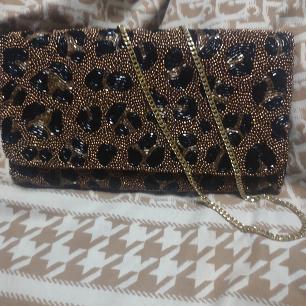 Tiana Leopard Print Beaded Clutch (India)